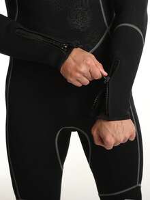 HISEA 3毫米氯丁橡胶潜水服，男女通用保暖潜水服；男士后拉链冲浪潜水服；女士保暖连体泳衣（黑色） - 黑色 - 查看 6