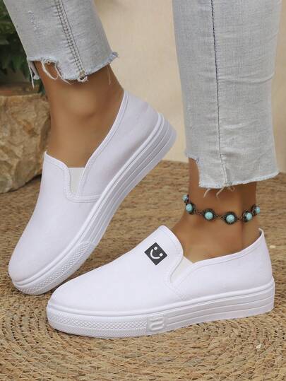 Women's Canvas Slip-On Shoes, Slouchy Shoes, Low-Top Casual Shoes, Non-Slip