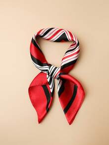 1条简约几何线条印花60厘米方形围巾，女士时尚多功能头巾/颈巾，日常配饰 - 彩色 - 查看 9