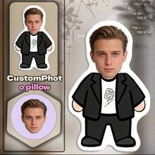 1 Personalized Fun Face Pillow - Customized Photo Double Sided Printing, Customized Face Pillow - Home Style, Ideal Gift For Birthday, Thanksgiving, Christmas - Black Coat - View 5