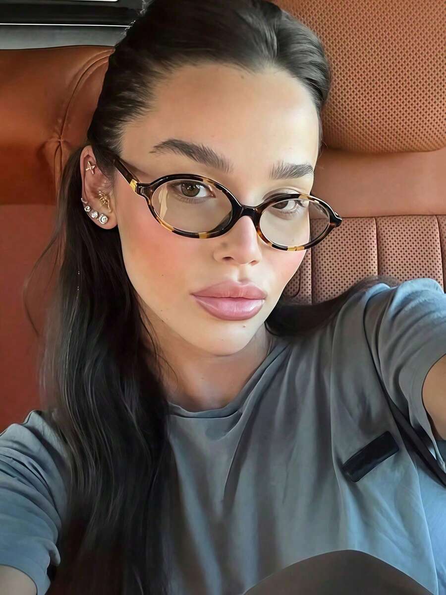 1pc Retro Minimalist Small Oval Women Eyeglasses Frame, Fashion Crossborder Optical Glasses - 豹紋透明片 - 查看 1