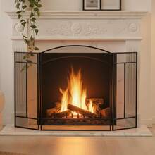 48-Inch Fireplace Screen With Three-Piece Spark Guard, Foldable Wrought Iron Metal Door, Ideal For Living Room Home Decor - Black/48IN - View 8