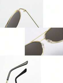 1pc/2pcs Retro Fashion Personalized Hollow Polygon Metal Double Circle Fashion Glasses, Suitable For Outings, Driving And Other Occasions - Multicolor - View 5