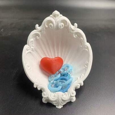 1pc 3D Printed White Shell Jewelry Tray | Vintage Elegant Design | Perfect For Storing Rings And Small Jewelry,Room Décor