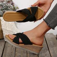 Walking Friendly Platform Sandals Women's Sandals Summer Bow-Knot Flats Wear-Resistant Beach Travel Slippers Shoes Wedges Heels Summer Outdoor Beach Travel - 黑色 - 查看 7