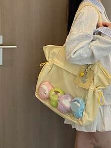 Túi đeo vai kiểu Nhật Bản bằng nylon trong suốt hình búp bê bắp rang bơ, dung tích lớn, thích hợp sử dụng hàng ngày, đi làm, họp mặt, cosplay, làm quà tặng, túi đeo chéo cho nữ. - Màu vàng - Xem 4