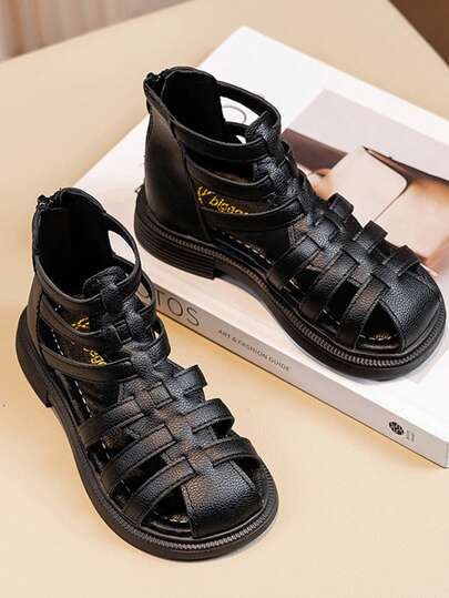 1 Pair Summer Bestselling Children Roman Sandals, Vintage Woven Hollow Out Girls Sandals, Soft Non-Slip Toddler/Big Kid Beach Shoes