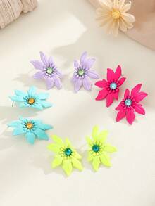 1对女士对称彩绘花朵耳钉 - 左右對稱噴漆花朵耳環 - 查看 10