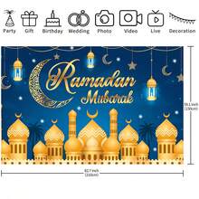 Gold Letter Eid Al-Fitr Mubarak Complete Mosque Background Banner, Ramadan Mubarak Islamic Ramadan Holiday Background With Crescent Moon Lanterns, Stars, Castle Patterns - Multicolor - View 15