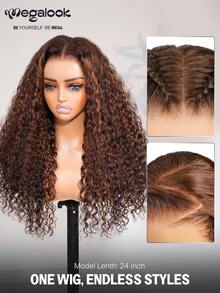 MEGALOOK 13x6 Extra Large Mesh Deep Brown Wavy Wig With Highlights - Transparent Lace Frontal Pre-Cut For Beginners, Three-Go™ Bright Color Dye, 180% Density, 18-26 Inches - No Glue Needed, Natural For Daily, Halloween, Party, Y2K, Holiday, Wedding, School, Christmas, Ladies - S4/30 - View 5