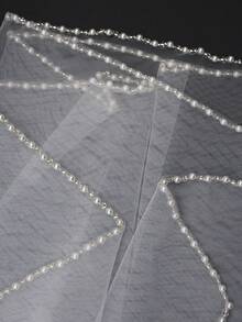 1pc Minimalist Beaded Bridal Veil, Delicate, Elegant, Lightweight Mesh Material Suitable For Church, Outdoor Wedding, Wedding Headpiece - 串珠款 - 查看 6