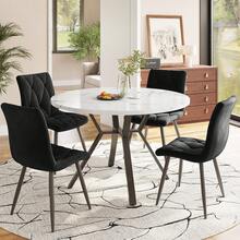 Dining Table And Chair Set (5 Pieces Total), Round Marble Dining Table. Black Metal Table Legs + 4 Optional Multicoloured Chairs. - Black - View 11