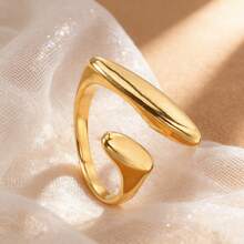 Texture 18k Gold-Plated Double-Layer Geometric Stainless Steel Open Ring For Women Daily Wear - Gold - View 1