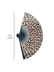 Elegant Leopard Print Folding Fan, Black Frame, Fashion Princess Theme Ladies Lightweight Portable Hand Fan, Princess Theme Fan, Lightweight Fan - Multicolor - View 8