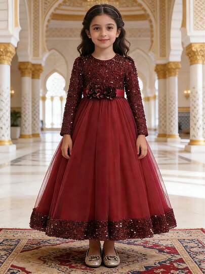 Tween Girl Long Sparkly Performance Dress, Formal Dress