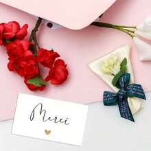 25/50 Pcs French-Style Thank You Cards With Elegant Heart Design & "Merci" - Suitable For Birthdays, Weddings, Corporate Gifts, Online Store Packaging - French Language Gratitude Notes For All Occasions - Multicolor - View 3