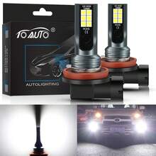 TOAUTO 2pcs H11 LED Bulbs, H16 JP 9005 HB3 9006 HB4 LED Lights, Super Bright Car Fog Lights, Daytime Running Lights, 12V 6000K White - White - View 12