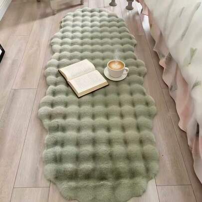1pc Green Wavy 3D Plaid Faux Fur Rug, Fluffy Soft Texture, Suitable For Living Room, Bedroom, Study, Foyer, Dining Room, Laundry Room Decor, Skin-Friendly Material, Personalized Home, Fashion Home, Bedroom Rug, Kitchen Rug, Study Rug, Living Room Rug, Bathroom Rug, All Season