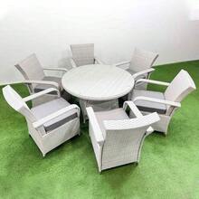 Fimous Wicker PE Rattan Garden Furniture Set Patio Outdoor 6 Chairs Plus Big Round Table Set Light Grey Mixed - 6 Chairs + Large Round Table (ø120 X 70 Cm) - View 4