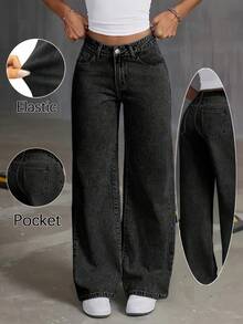 Women's Winter Wide-Leg Jeans Pants - Loose-Fit A-Line Trousers With Full-Length Length, Straight Leg (Machine Washable) - Urban Casual Winterwear For Fall And Winter, A Gift For My Beloved, Valentine's Day Gifts For Wives And Girlfriends - Màu xám không gian thoải mái hơn - Xem 6