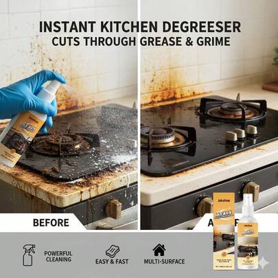 Melt Away Grease! Powerful Heavy-Duty Kitchen Cleaner, Deep Action Grime Dissolver For Range Hoods & Stoves, Effortless Oil Stain Remover, Makes Your Kitchen Shine Like New