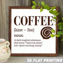 2D Flat 1pc, Coffee (Kaw Fee) Noun A Dark Magical Substance That Turns "Leave Me Alone" Into "Good Morning, Honey" Wooden Framed Sign Coffee Lover Theme Wall Hanging Vintage Wall Decor For Kitchen, Office, Home, Decorative Signs & Plaques 8x8 Inch - 彩色 - 查看 1
