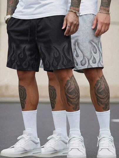 Pantalones cortos sueltos con cordón y degradado de llama, estilo de moda callejera. Pantalones cortos deportivos casuales de cinco puntos, estilo hip hop para hombres. Pantalones cortos deportivos para hombres.