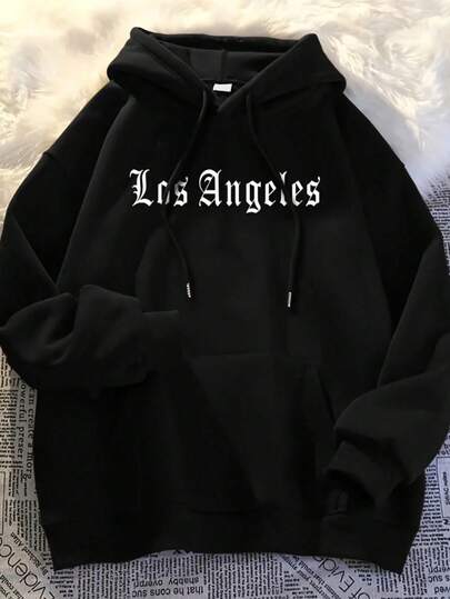 Hombre003 Sudadera Casual con Capucha - Estilo Urbano para Salidas y Relax en CasaSudadera con Capucha Minimalista de Letras para Hombre de Los Ángeles - Sudadera de Moda Urbana Sobredimensionada, Negra con Letras Blancas, Sudadera con Capucha de Corte Holgado para el Día a Dí(Delgado para primavera y otoño, elige una talla más grande.)