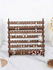 1pc Wooden Multi-Tier Earring Holder, Large Capacity Earring Organizer Display Stand For Home - Multicolor - View 4