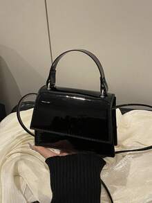 1pc Mini Fashionable Minimalist Textured Handbag Small Square Bag Lipstick Pouch, Versatile Cute Shoulder Bag - Black - View 5