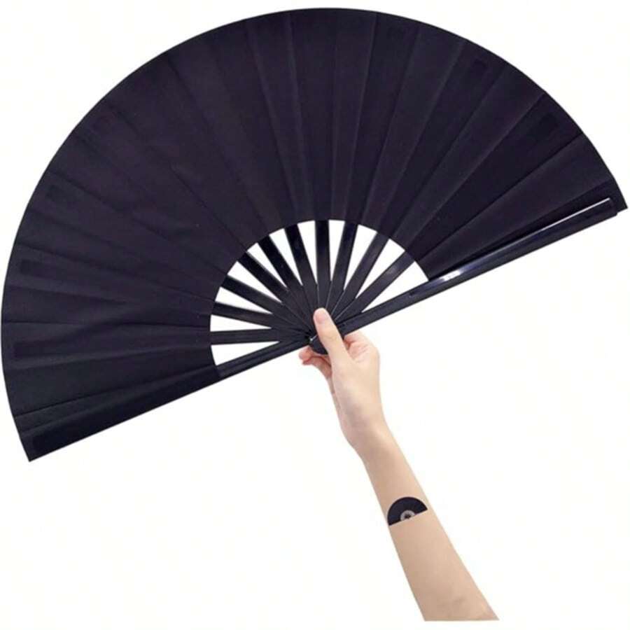 1pc Large Foldable Hand Fan, High-Quality Fabric, Black Nylon Cloth, Foldable Craftsmanship Hand Fan, Chinese/Japanese Style Hand Fan, Suitable For Outdoor Use, Cooling Decor, Applicable For Clubs, Balls, Bars, Home Decor Accessories, Gift For Male/Female Dance Enthusiasts, Suitable For Home Decor, Holiday Party Gifts,Cute Stuff - Multicolor - View 1