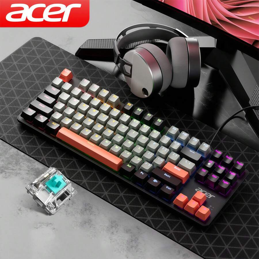 Acer OKW132 Split Mechanical Keyboard, Smart Multi-Device Switching, 87-Key Compact Design, N-Key Conflict-Free, Long Battery Life, Splash-Resistant, Medical-Grade Silicone Keycaps, Efficient Work, Gray-Black - Grayish Black - View 1