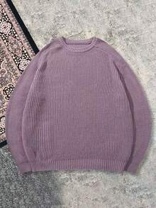 Solid Color Casual Loose Comfortable Unisex Round Neck Long Sleeve Knit Sweater, Suitable For Autumn And Winter - Mauve Purple - View 3