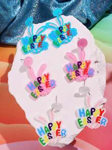 一对创意趣味独特精致可爱卡通兔子和鸡蛋亚克力吊坠耳环，适合女性日常佩戴、节日和派对场合。 - 彩色 - 查看 2