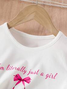 Girls' Fashion Round Neck Short Sleeve Printed Top And Elastic Waist Layered Ruffle Hem Long Skirt 2 Pieces Set, Spring/Summer - Hot Pink - View 3