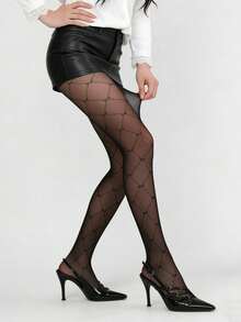 1 Pair Rhombus Pattern Tights, Retro Style Leggings - Multicolor - View 4