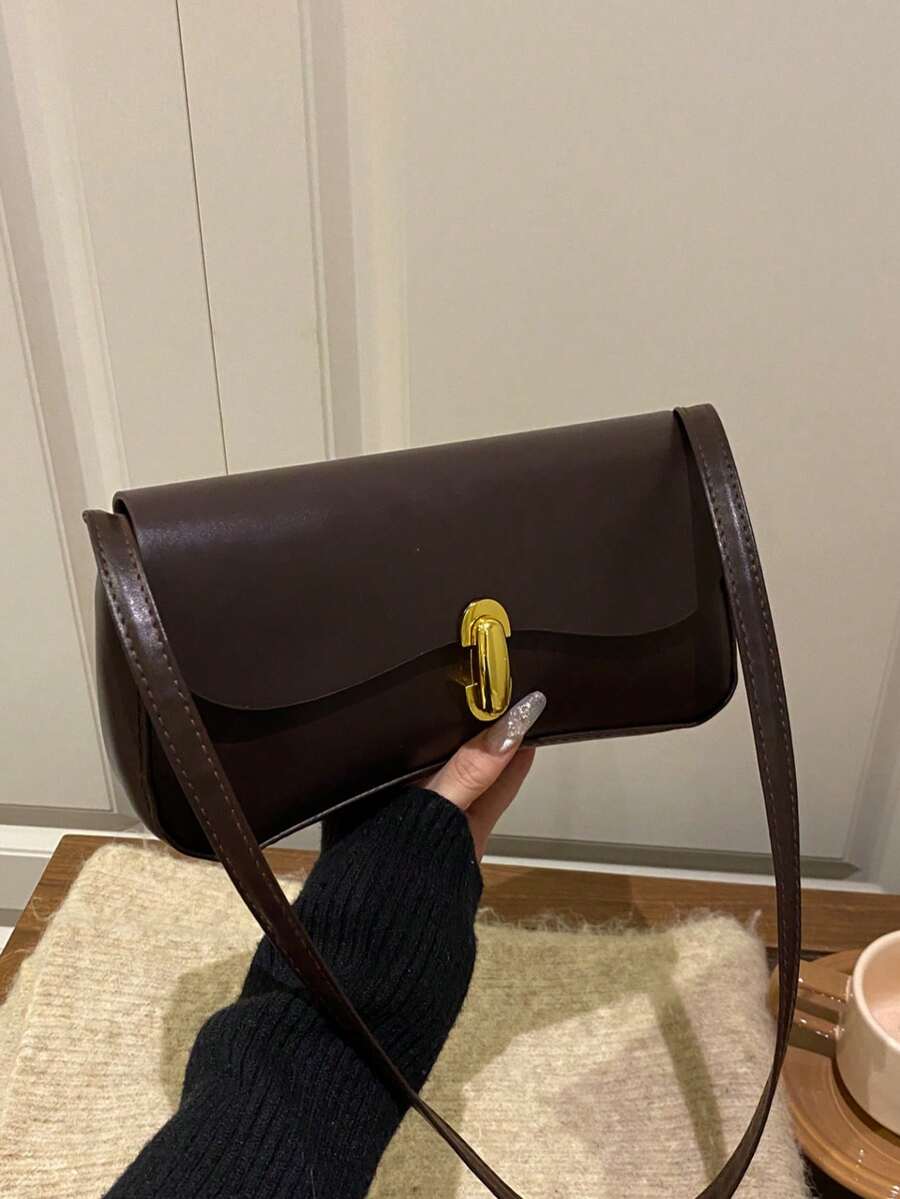 Bolso de hombro/axila elegante con estampado de leopardo en bloques de color vintage, bolso de mujer con estampado de leopardo, el regreso del estampado de leopardo - Café - Ver 1