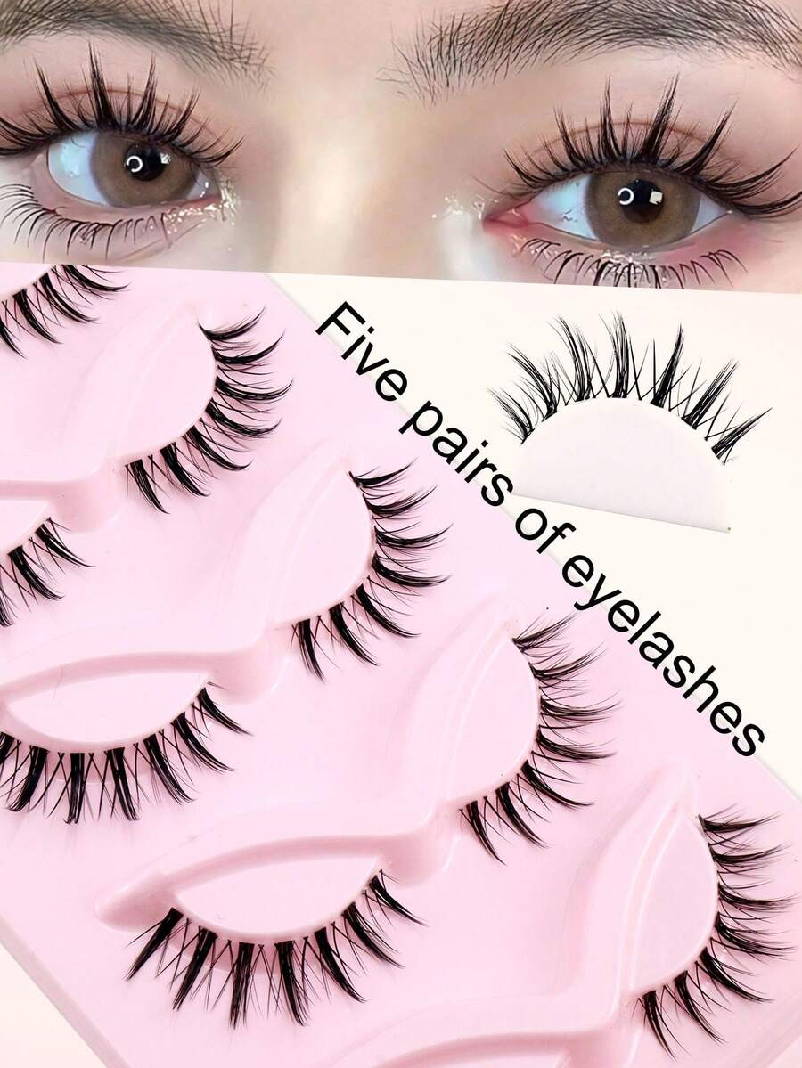 5 Pairs Cartoon Pointed Tail False Eyelashes, Natural & Delicate One-Piece Doll Big Eyes Thick Handmade Realistic Eyelashes, Soft & Lightweight, Essential For Dates & Travels - Spiky Manga Lashes - View 1
