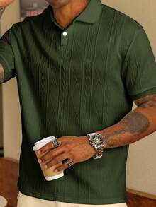 Men's Short-Sleeved Polo Shirt, Minimalist And Elegant, Made From Textured Jacquard Fabric In A Solid Color. Perfect For Leisure, Holidays And Outings, Making It An Ideal Gift For Family And Friends. - 綠色 - 查看 2
