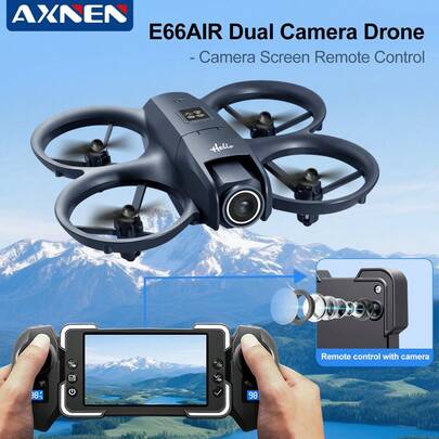 AXNEN 2026 Nuevo Dron Mini E66 AIR con Doble Cámara, Equipado con una Pantalla de Transmisión FPV de 4.3 Pulgadas, Control Remoto, Motor sin Escobillas y Doble Cámara. Cuenta con Estabilización Óptica, Control de un Solo Botón, Fácil de Operar y Realiza Diversas Acrobacias con Facilidad. El Regalo Perfecto para Halloween y Navidad.