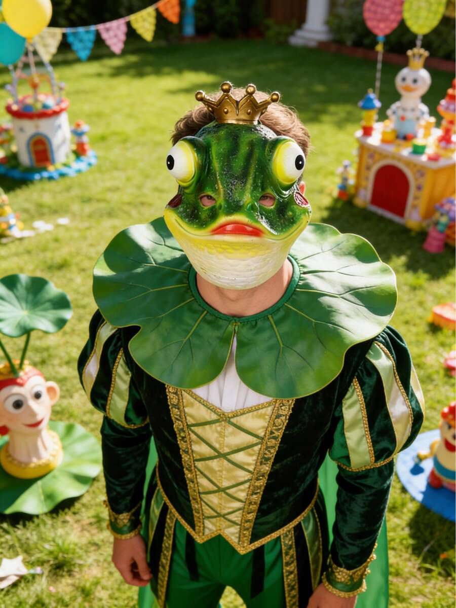 青蛙王子面具，嘉年华化装舞会酒吧，趣味化装舞会表演道具，恶作剧和有趣的头饰 - 彩色 - 查看 1