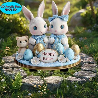 2D亚克力复活节花园装饰，兔子摆件，复活节彩蛋庭院标牌，户外草坪装饰品，春季花园装饰，复活节快乐庭院艺术品，节日礼物