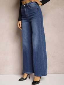 Casual Straight Leg Wide Leg Zipper Button Denim Jeans, Versatile Daily Wear, Suitable For Holidays And All Seasons - Medium Wash - View 4