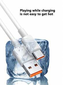 1 pieza Cable de carga súper rápida de 6A 120W, cable de datos de carga rápida compatible con teléfonos OPPO y HONOR con puerto USB-C - Blanco - Ver 5