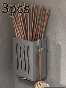 1pc Multi-Function Kitchen Chopstick Holder Organizer, Wall-Mounted Chopstick Drainer Rack, Household Kitchen Utensil Storage Rack, Home Organization Supplies, Kitchen Accessories - Grey - View 14