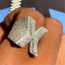 Men's X-Letter Ring, Platinum Plated Cubic Zirconia, Exaggerated Hip Hop Ring, Punk Rap Jewelry - White Gold - View 2