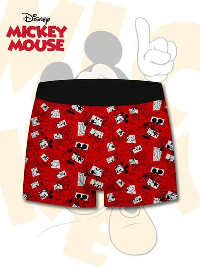 Men's Red 3D Print Boxer Briefs, Daily Casual Wear Essential Underwear, Fashionable Design