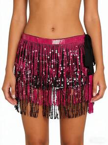 亮片裹身裙肚皮舞臀巾流苏裙闪亮流苏裙狂欢派对女装 - 彩色 - 查看 33