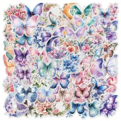 50张彩色蝴蝶贴纸 - 可爱装饰贴纸，适用于手机壳、行李箱、笔记本和DIY工艺品