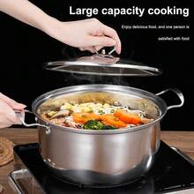 Set Of 3 Stainless Steel Non-Sticks Pans Pots Cookware, 16cm, 18cm, 20cm, With Lids - Silver - View 4